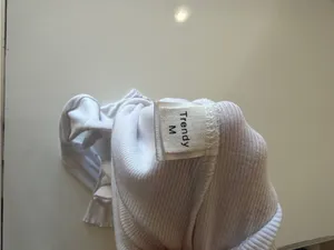 Trendy white lightweight turtleneck fitted long sleeve ribbed shirt medium thumbnail 4