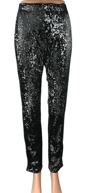 Honey Punch Black Sequin Sparkle High Waisted Skinny Leg Trousers Pants Size M thumbnail 1