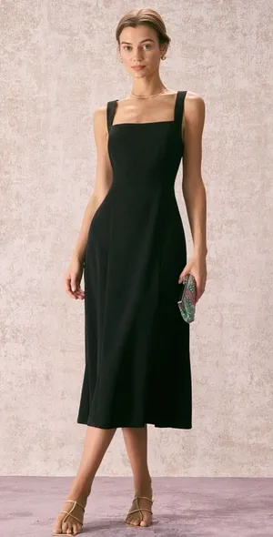 Rihoas Black Square Neck Sheath Midi Dress thumbnail 1