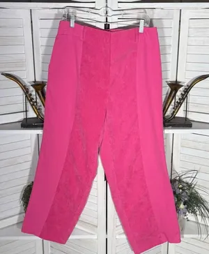 Vintage 90s hot pink pants cotton wide legs high waist 2 pockets sz M thumbnail 1