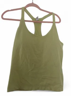 Yogalicious ribbed athletic tank top in a light lime/chartreuse green thumbnail 1