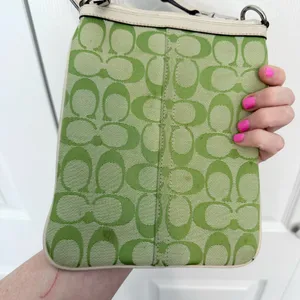 Vintage 90’s Coach Lime Green Signature Monogram Pattern Canvas Crossbody Bag thumbnail 10