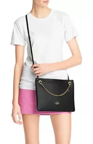 COACH‎ Convertible Crossbody in Black Pebble Leather Chain Link thumbnail 1