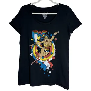 True Vintage Wonder‎ Woman Graphic Tee Black Cotton Scoop Neck Shirt Size 0 thumbnail 1