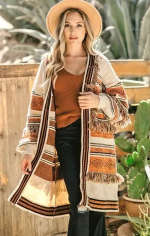 SAINTS & HEARTS WEST IS BEST FRINGE CARDIGAN Women's Multicolor Striped Sweater thumbnail 1
