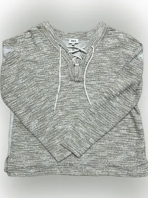 BKE Heathered‎ Beige Lace-Up Knit Pullover thumbnail 1