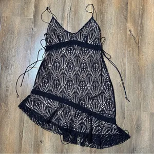 For Love & Lemons Bright Lights Mini Dress in Black Size Large Lace Asymmetrical thumbnail 1