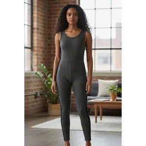 Women Grey Black Sleeveless Jumpsuit Size M Skinny Leg Stretch Romper Scoop Neck thumbnail 9