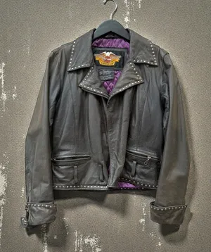 HARLEY DAVIDSON Studded Embellished Leather Motorcycle Jacket size XS thumbnail 1