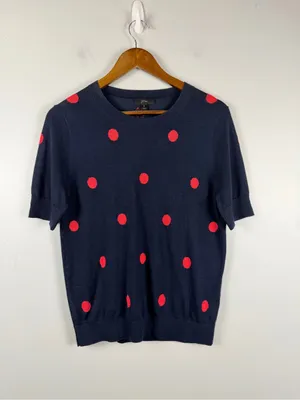 J. CREW Sweater DOT Silk Tencel Polka Crewneck Navy Poppy Fitted medium thumbnail 2