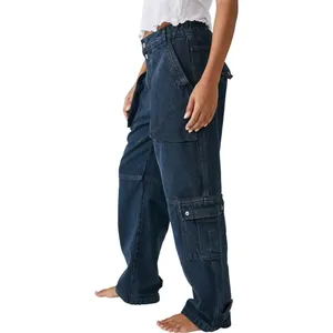 Free People We The Free Black Wash Marx Cargo Baggy Laid Back Denim Pants Jeans thumbnail 4