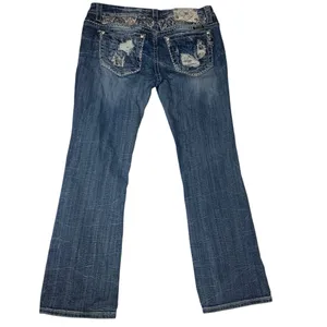 Miss Me size 31 mid rise easy boot jeans embroidered cowgirl western rodeo blue thumbnail 3