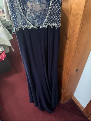Dave & Johnny Navy and Silver Beaded Prom Gown thumbnail 4