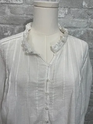 Faherty Ivory Ruffle Collar Button-Front Blouse thumbnail 2
