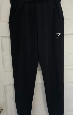 Gymshark Black Jogger Pants with White Logo thumbnail 1