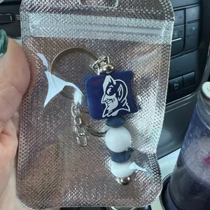 Handmade Duke Blue Devils Keychain with beads. Bag Charm, Zipper Pull. Team Spirit. thumbnail 6