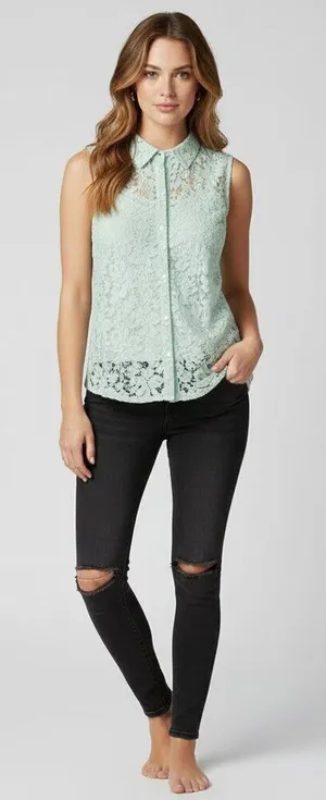 Kimchi Blue size medium blue Lacey sleeveless top thumbnail 1