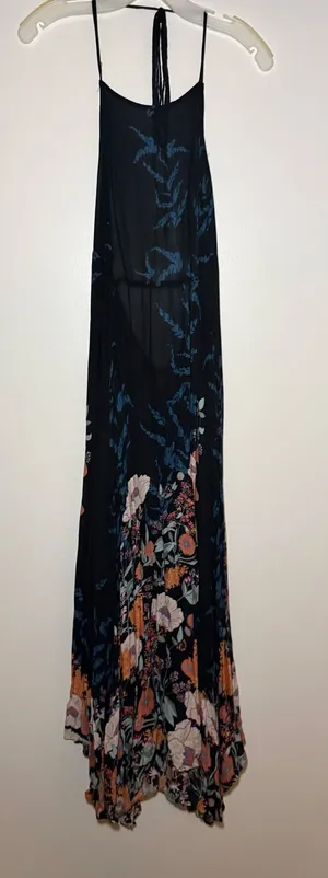 Free People Black/Blue Multi Floral Maxi Halter Dress Women’s XS thumbnail 1