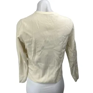Zara Women's Cream Long Sleeve Knit Crew Neck Button Up Cardigan Sweater Size M thumbnail 2