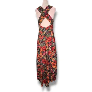 Vintage All That Jazz Dark Floral Black Crossback Maxi Dress Sleeveless Romantic thumbnail 8
