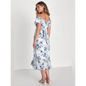 Lulus Delightfully Sweet White Floral Off-the-Shoulder Midi Dress Size XL Beach thumbnail 2