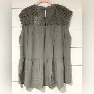 DR2 Olive Green Sleeveless Top with Lace and Ruffle Size 1X thumbnail 7