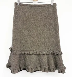 Ann Taylor LOFT Womens Brown Wool Blend Tweed Ruffle Hem Career Office Skirt 12 thumbnail 1