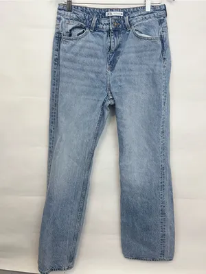 Zara High Waisted Wide Leg Blue Denim Jeans Size 8 thumbnail 2