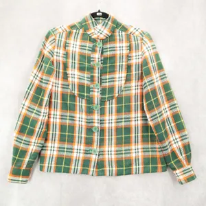 Green Flannel Plaid Long Sleeve Shacket Jacket‎ Western VTG Coat Button Up Small thumbnail 1