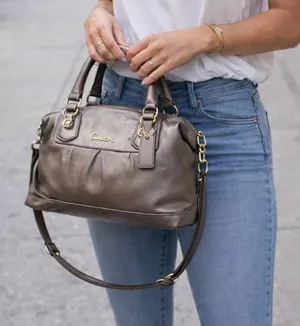 Coach Ashley Convertible Pewter Metallic Leather Satchel | Shoulder Bag thumbnail 1