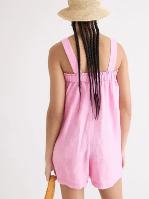 NWT J. Crew Size Medium Black Relaxed 100% Linen Sleeveless Stretch Romper NEW thumbnail 4