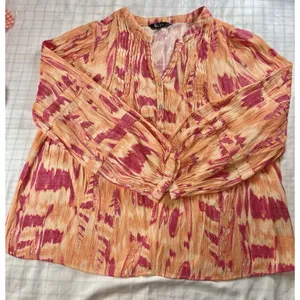 Nicole Miller Woman 2X Boho Tie Dye Peasant Blouse - Orange & Pink Crinkle thumbnail 3