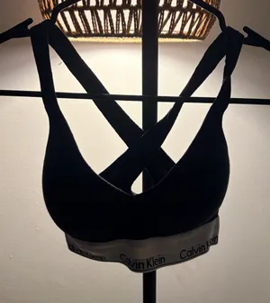 Calvin Klein Black Bralette with Silver Logo Band thumbnail 1