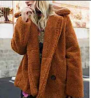 Free People Sherpa Teddy Pea Coat Oversized Burnt Orange Brown Jacket Cozy XS thumbnail 1