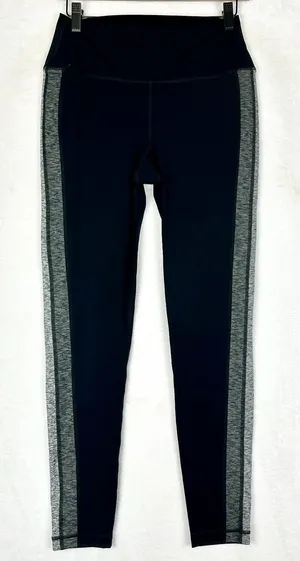 Vuori Women's Racer Leggings Size Medium Black Gray Stripe Athletic Running EUC thumbnail 1