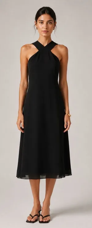 Wilfred Aubrey Halter Midi Dress Black Chiffon Open Back Minimalist 00 thumbnail 1