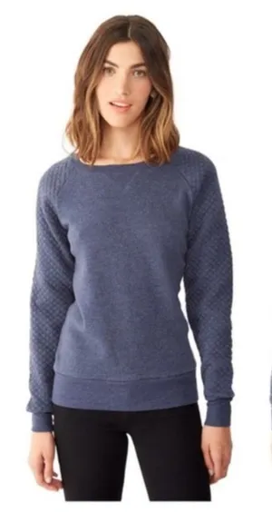 Alternative Terry Quilted Pullover Blue XS S Knit Sweatshirt Crew Neck thumbnail 1
