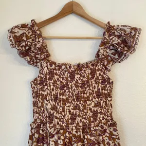 Anthropologie Love the Label Maxi Dress S Cottagecore Smocked Tiered Block Print thumbnail 4
