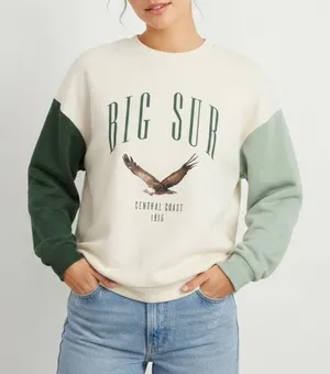 Isaac Morris Limited Big Sur Eagle Colorblock Sweatshirt Cream Green XS thumbnail 1