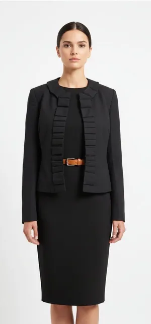 Kasper 2-Piece Pinstripe Dress & Ruffle Jacket Suit Set - Black / Grey, Size 6 thumbnail 1