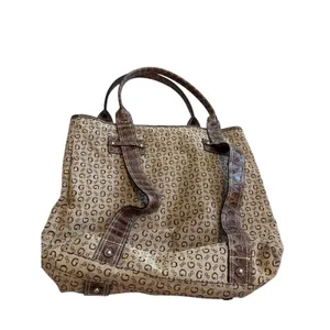 Guess Tote Bag Womens Large Brown‎ Monogram Canvas Croc Embossed Y2K Style thumbnail 2
