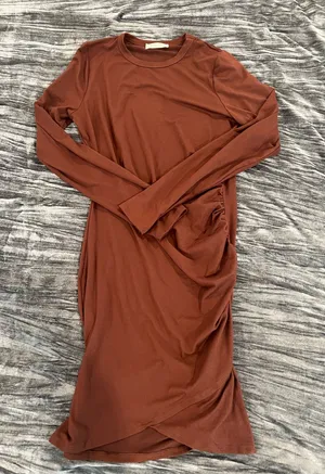 Elegant Brown Long Sleeve Dress by Miss U Size S thumbnail 1