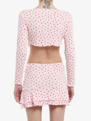 Sweet Society Pink Strawberry-Print Long Sleeve Top & Ruffled Mini Skirt Set thumbnail 3