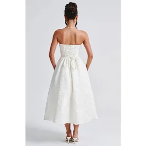 NWT Babyboo Saoirse Ivory Floral Jacquard Strapless Fit & Flare Midi Dress Sz S thumbnail 7