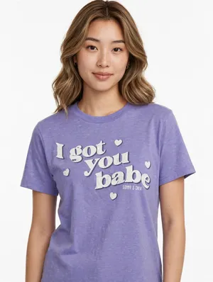Sonny & Cher "I Got You Babe" Purple Graphic T-Shirt - Size XS - NWT thumbnail 1