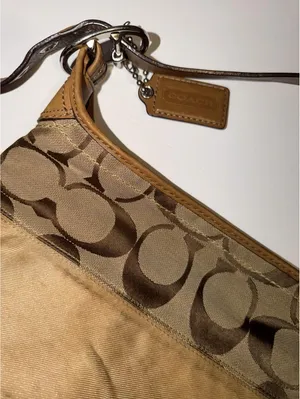 Coach Canvas Leather Tan Signature Shoulder Bag Handbag Purse medium thumbnail 6