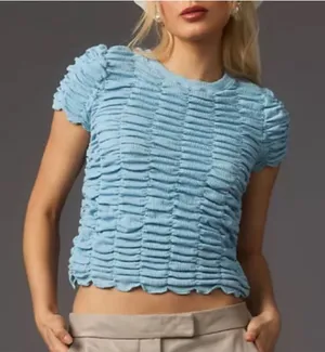 NWT Anthropologie Ruched Baby Doll Top Blue Size XL thumbnail 1