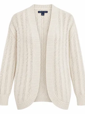 American Eagle Outfitters Natural-Cream Open Front Pointelle Cardigan thumbnail 1