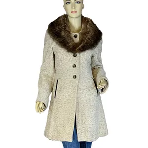 Vintage Circa 1980'S J. Marco Beige & Brown Wool & Fox Fur Collar Coat (S) thumbnail 2