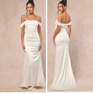Lulus Torri White Satin Off-the-Shoulder Maxi Dress Size small Bridal classic thumbnail 2